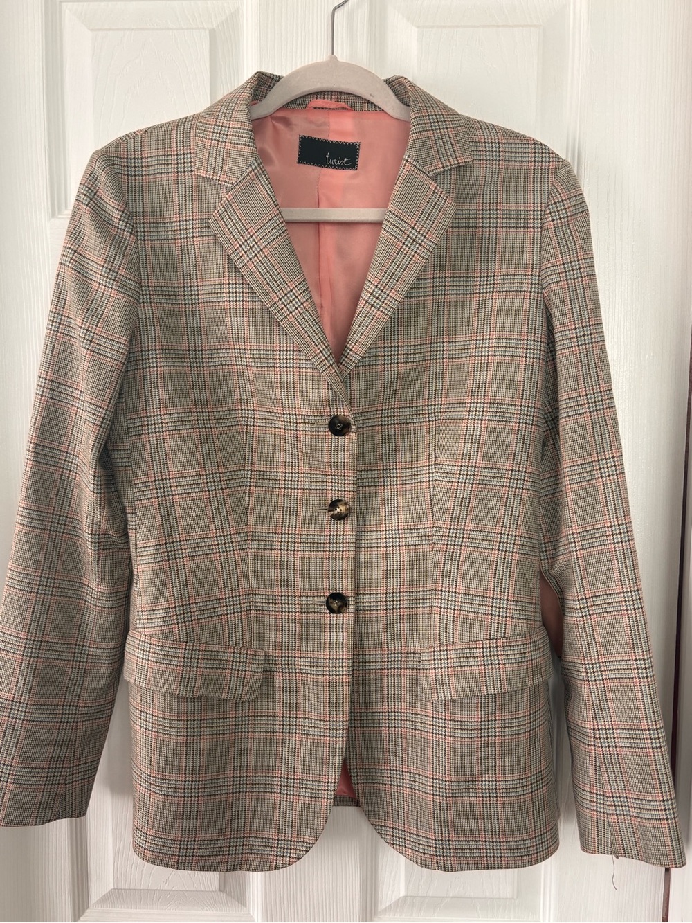 Checked Tailored Blazer in Pink and Beige